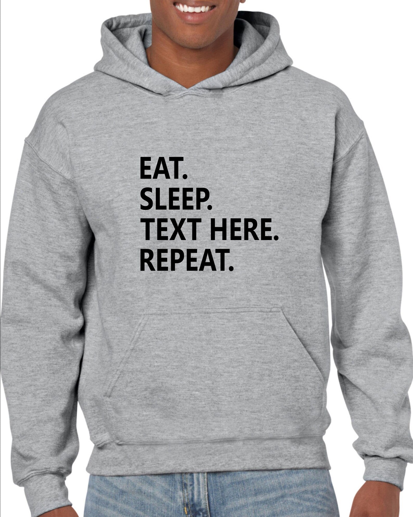 Custom Text Hoodie: Personalised City, Sports, Eat, Sleep, Repeat Christmas Present