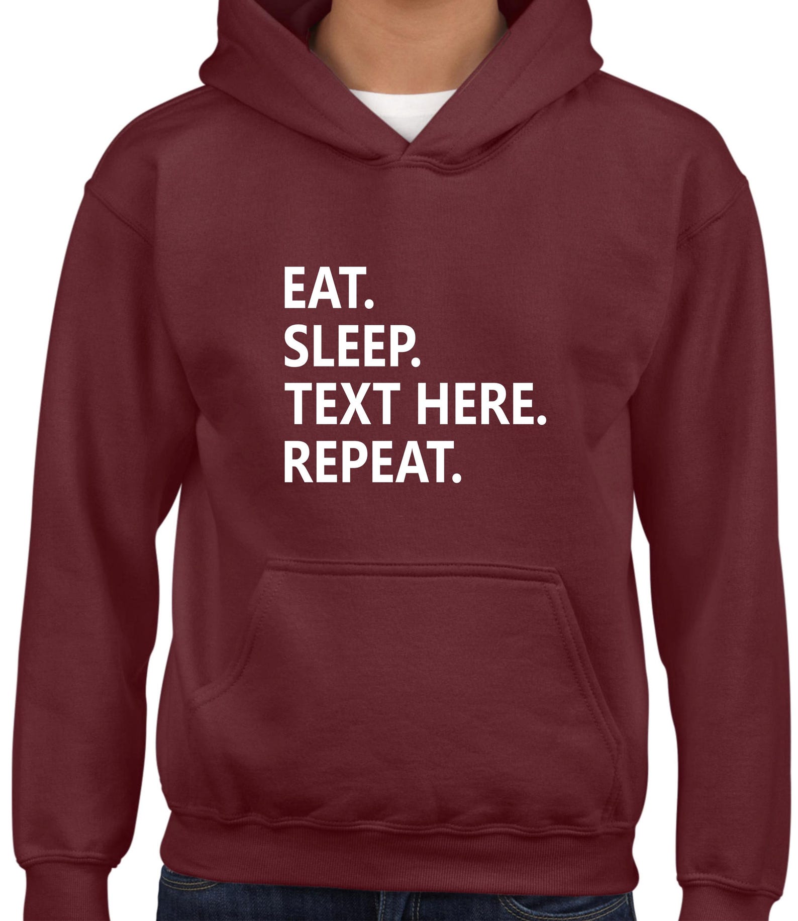 Custom Text Hoodie: Personalised City, Sports, Eat, Sleep, Repeat Christmas Present