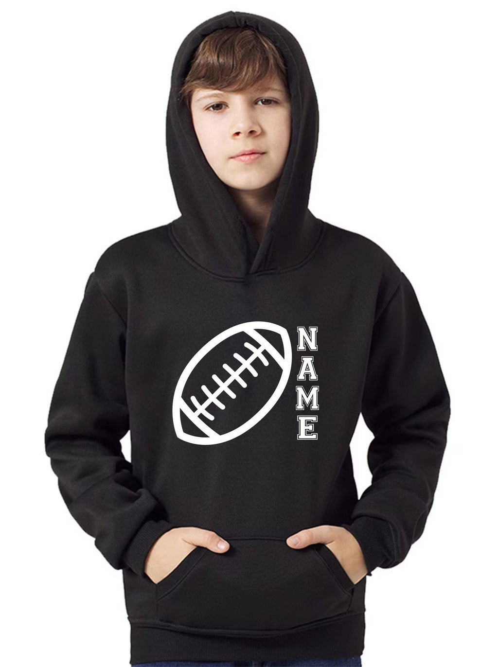 Personalized Rugby Ball Hoodie: Custom Name Print, Unisex Kids Present