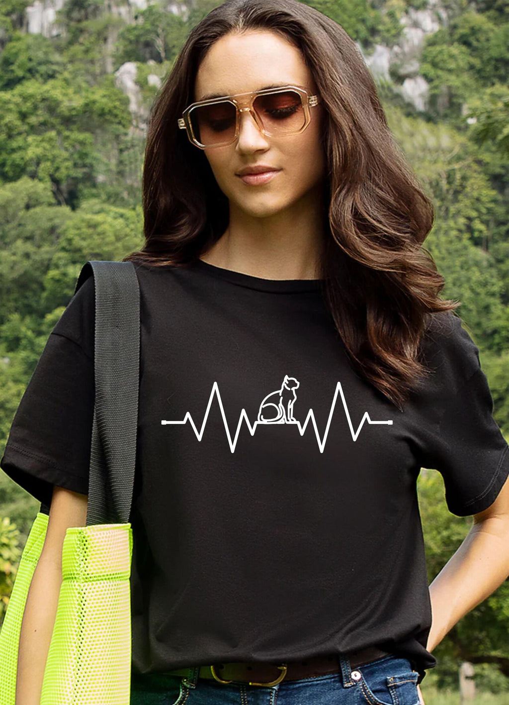 Cat Heartbeat T-Shirt: ECG Cat Lover Gift