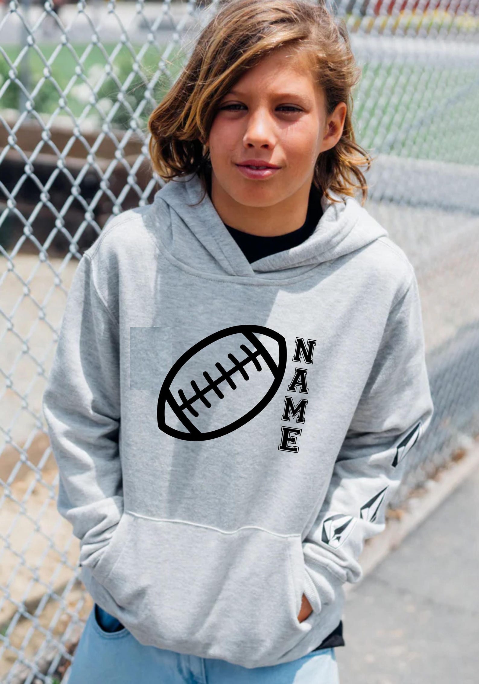 Personalized Rugby Ball Hoodie: Custom Name Print, Unisex Kids Present