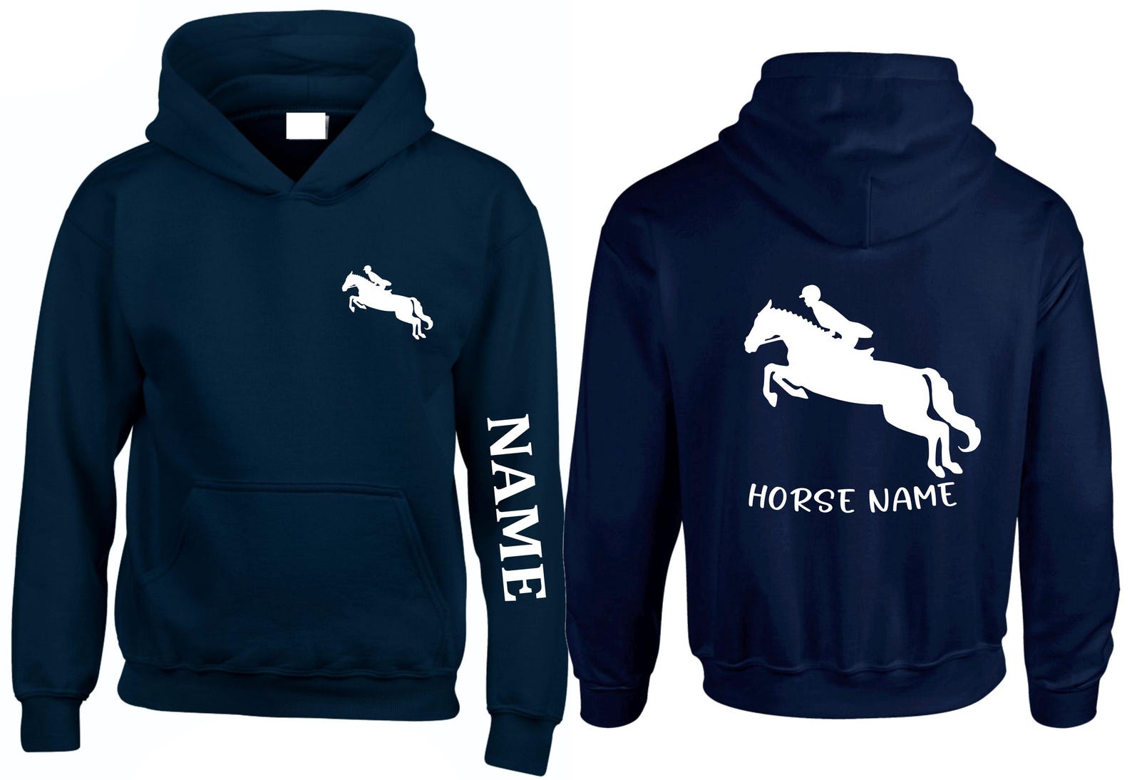 Horse rider Hoodie personalised left arm name left breast cob rear xmas Present