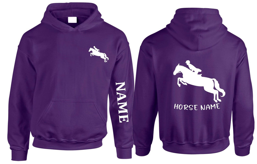 Horse rider Hoodie personalised left arm name left breast cob rear xmas Present