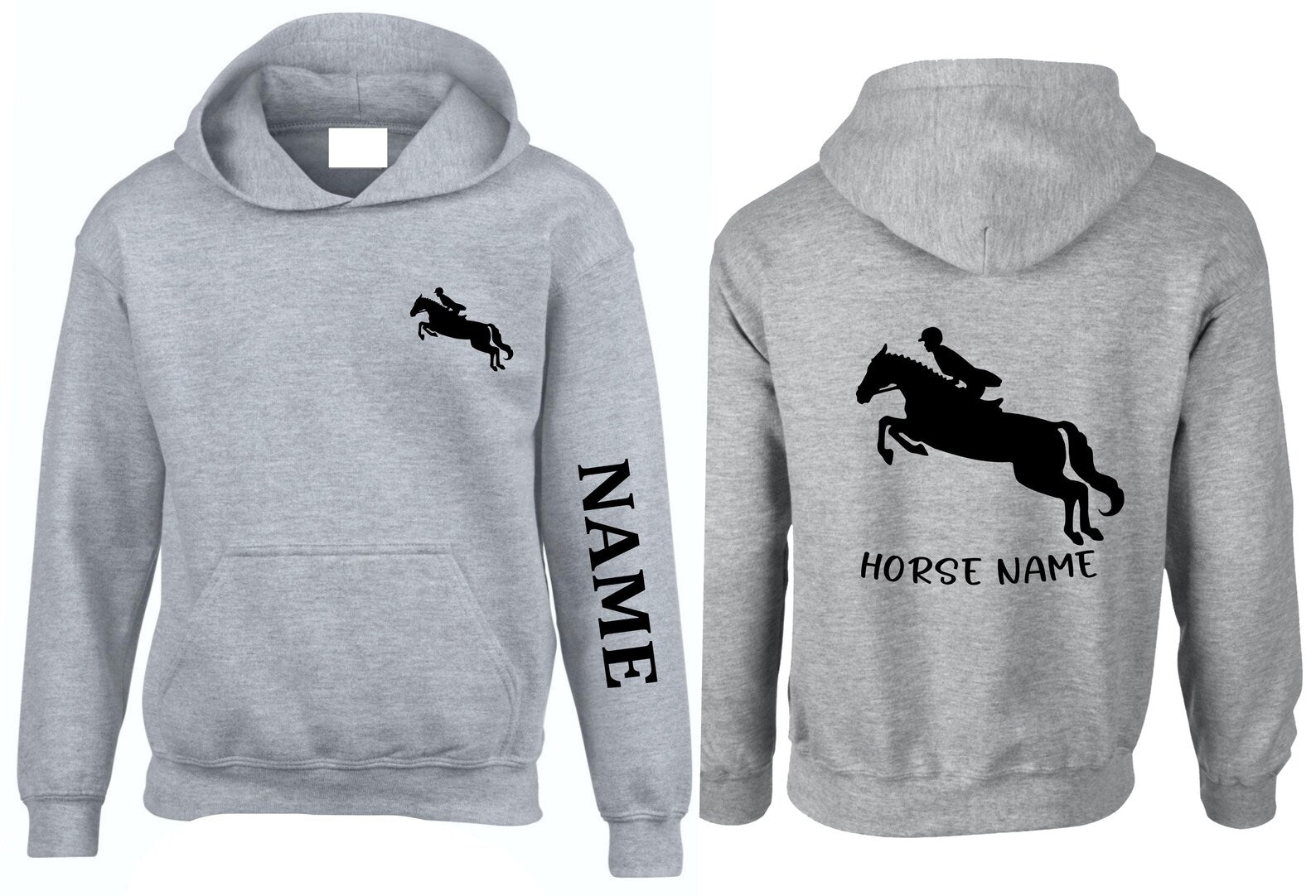 Horse rider Hoodie personalised left arm name left breast cob rear xmas Present