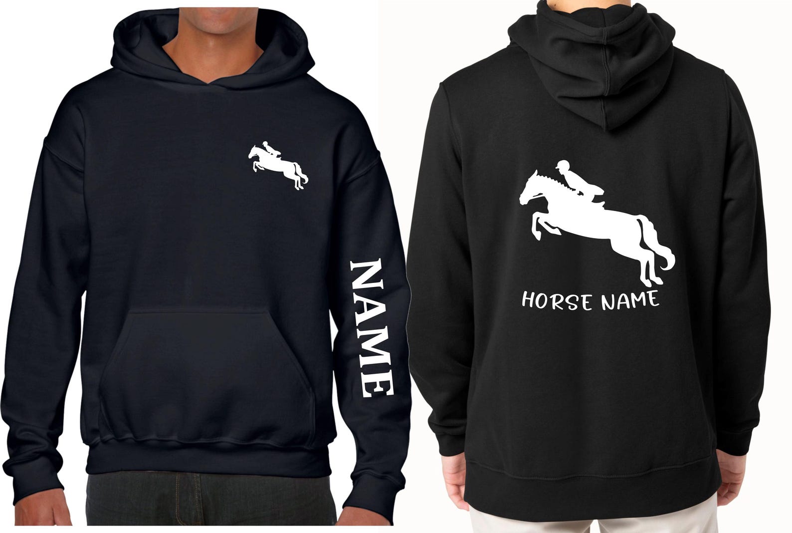 Horse rider Hoodie personalised left arm name left breast cob rear xmas Present