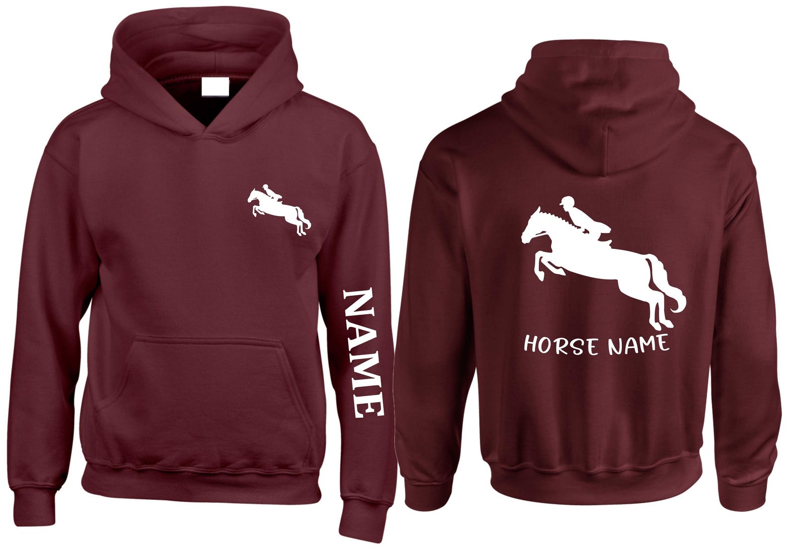 Horse rider Hoodie personalised left arm name left breast cob rear xmas Present