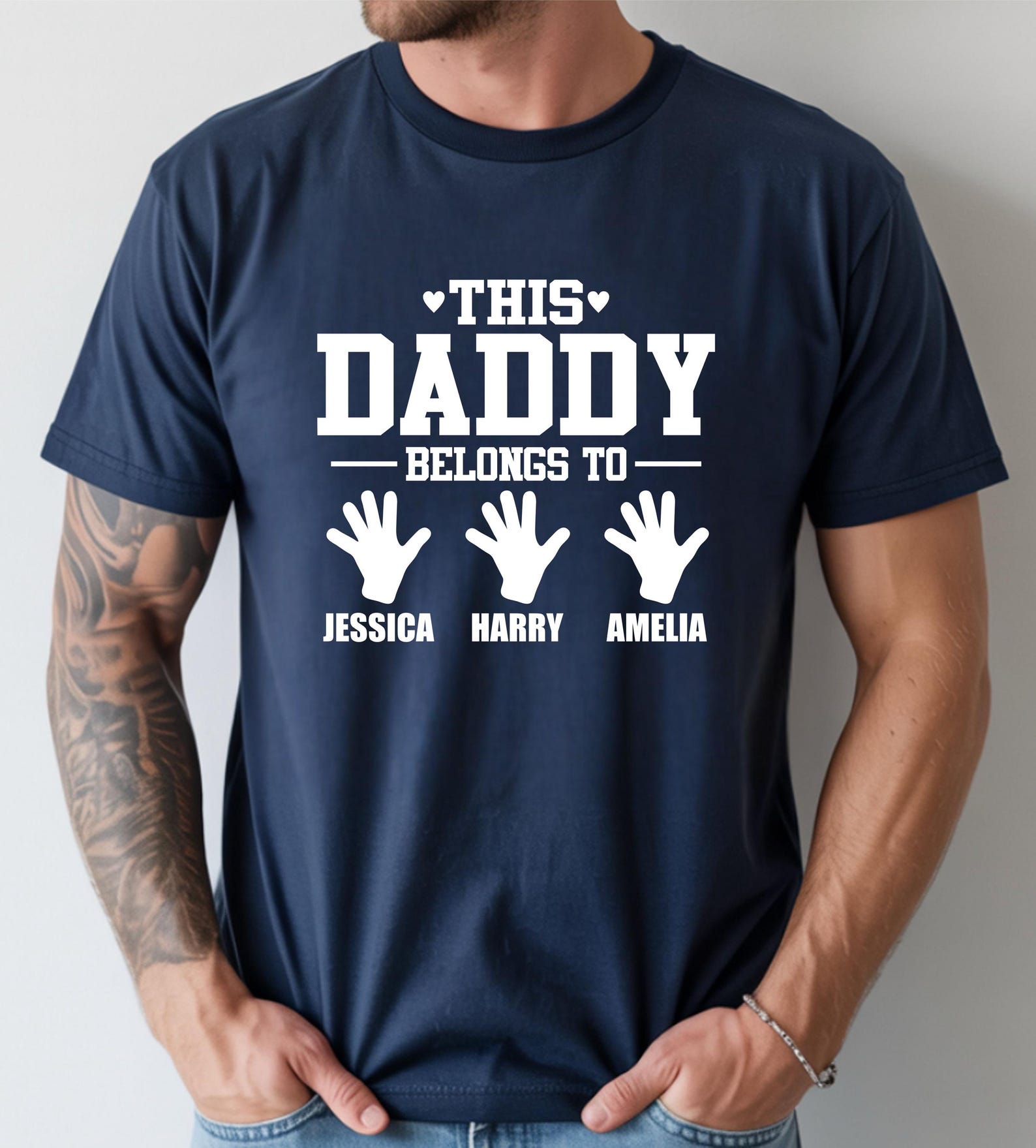 Personalized Daddy T-shirt Custom Kids Names Father's Day Gift
