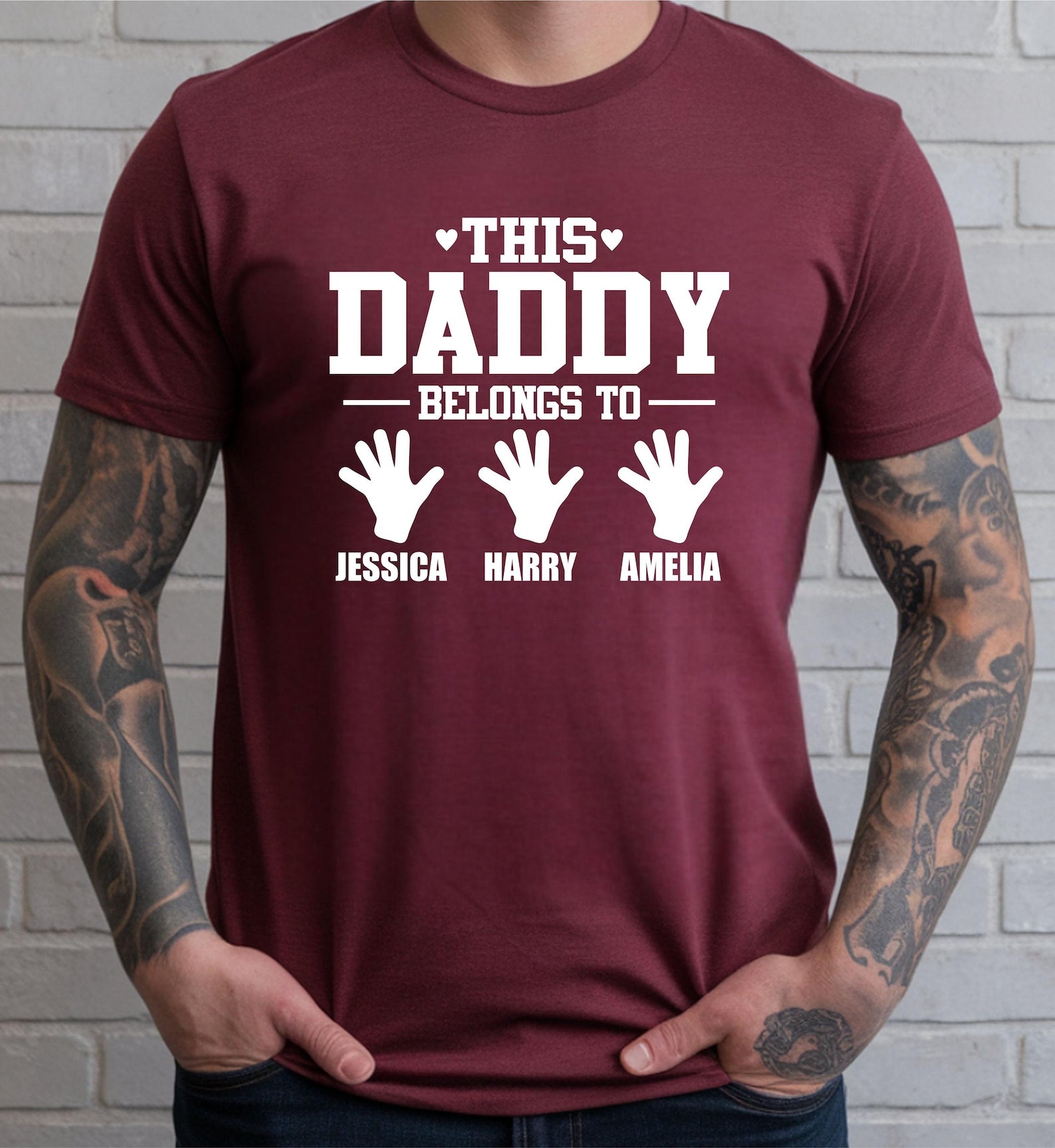 Personalized Daddy T-shirt Custom Kids Names Father's Day Gift