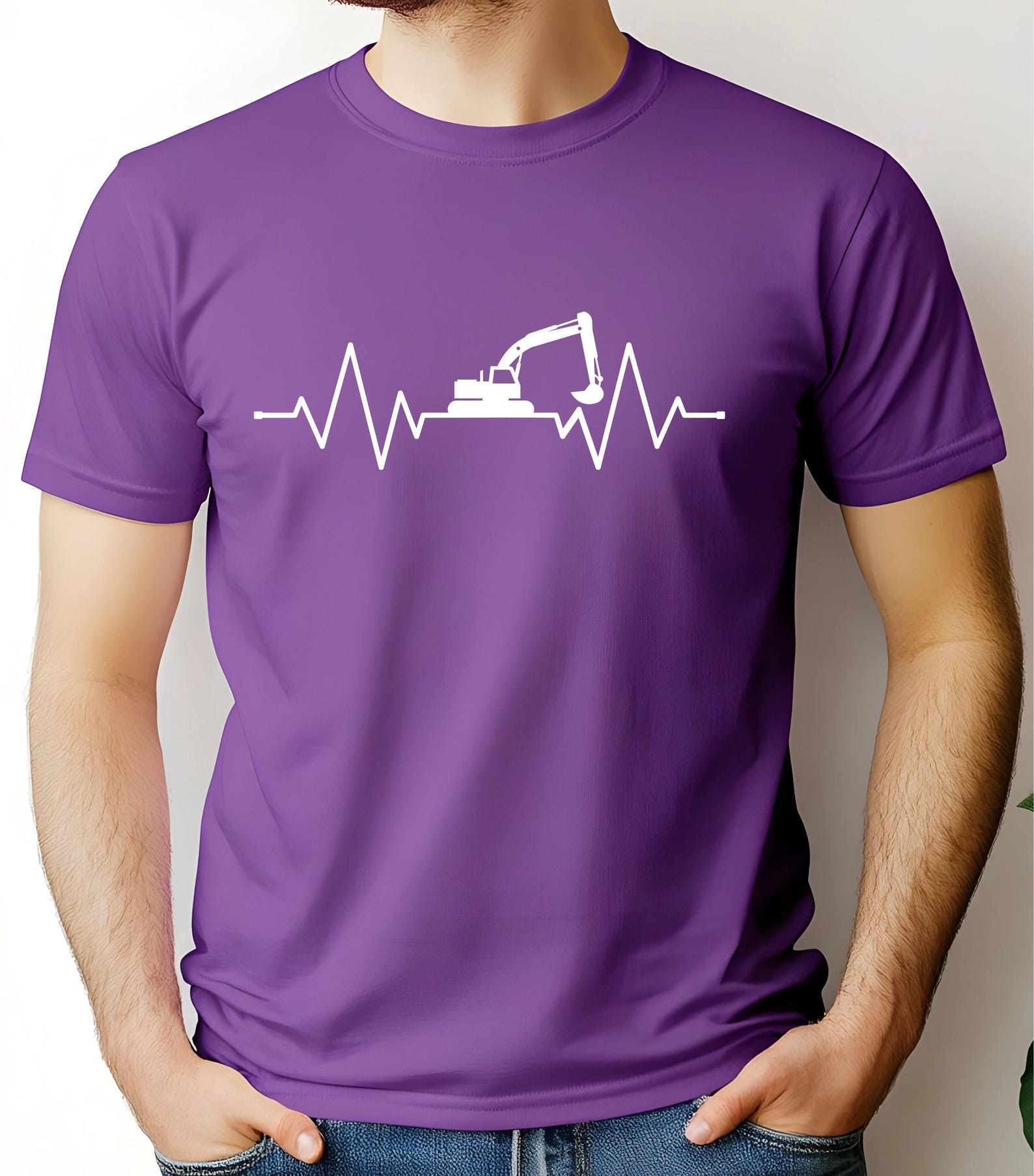 Excavator ECG T-shirt heartbeat construction tee heavy machinery operator gift excavator lover top