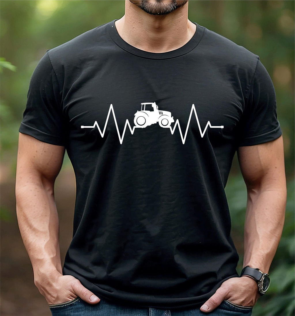 Tractor Heartbeat T-Shirt: Farmer ECG Pulse Line Tee