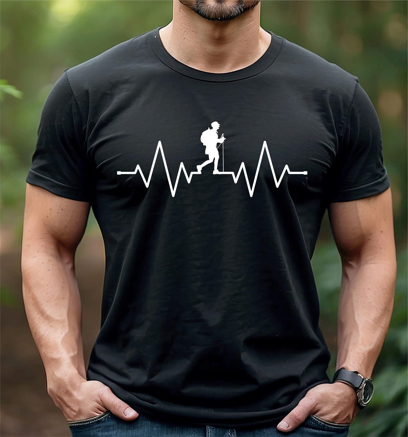 Hiking Heartbeat T-shirt mountain explorer adventure lover gift unisex cotton top