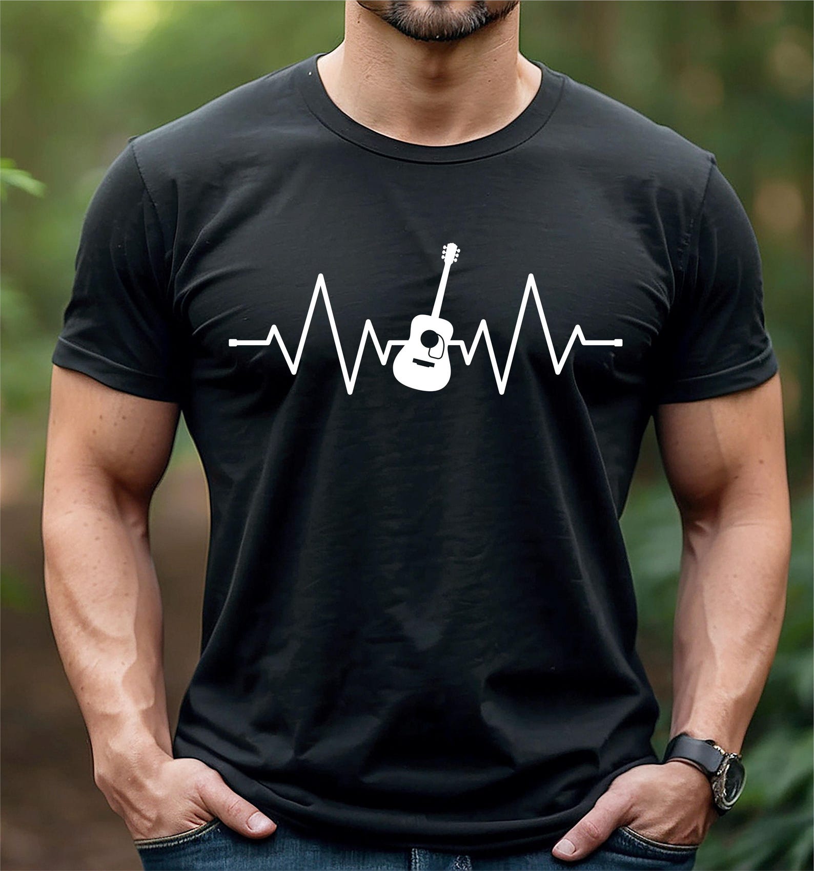 Guitar ECG Heartbeat T-Shirt: Musician Rocker Music Lover Apparel