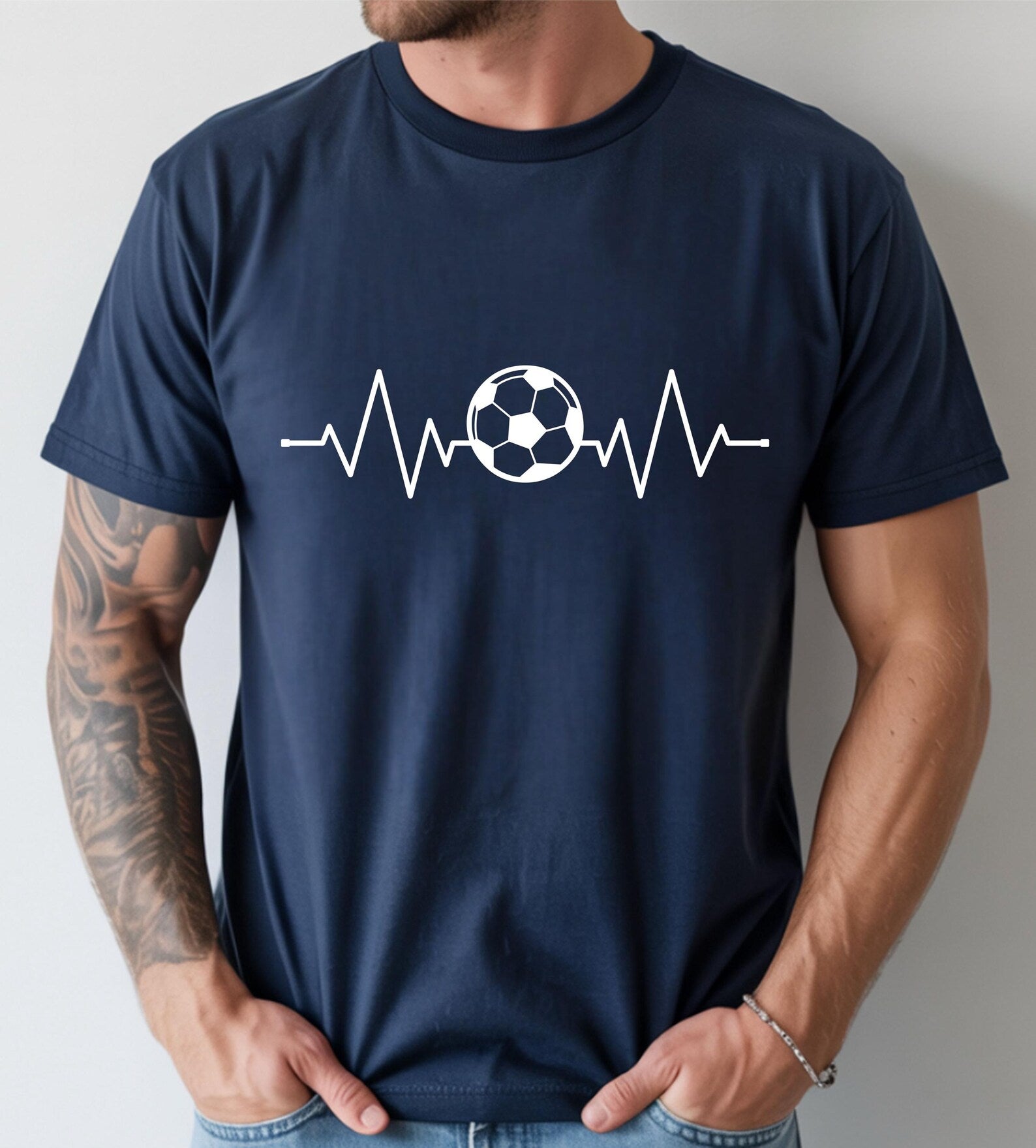 Football Heartbeat T-shirt soccer ecg tee footballer player lover birthday gift coach present