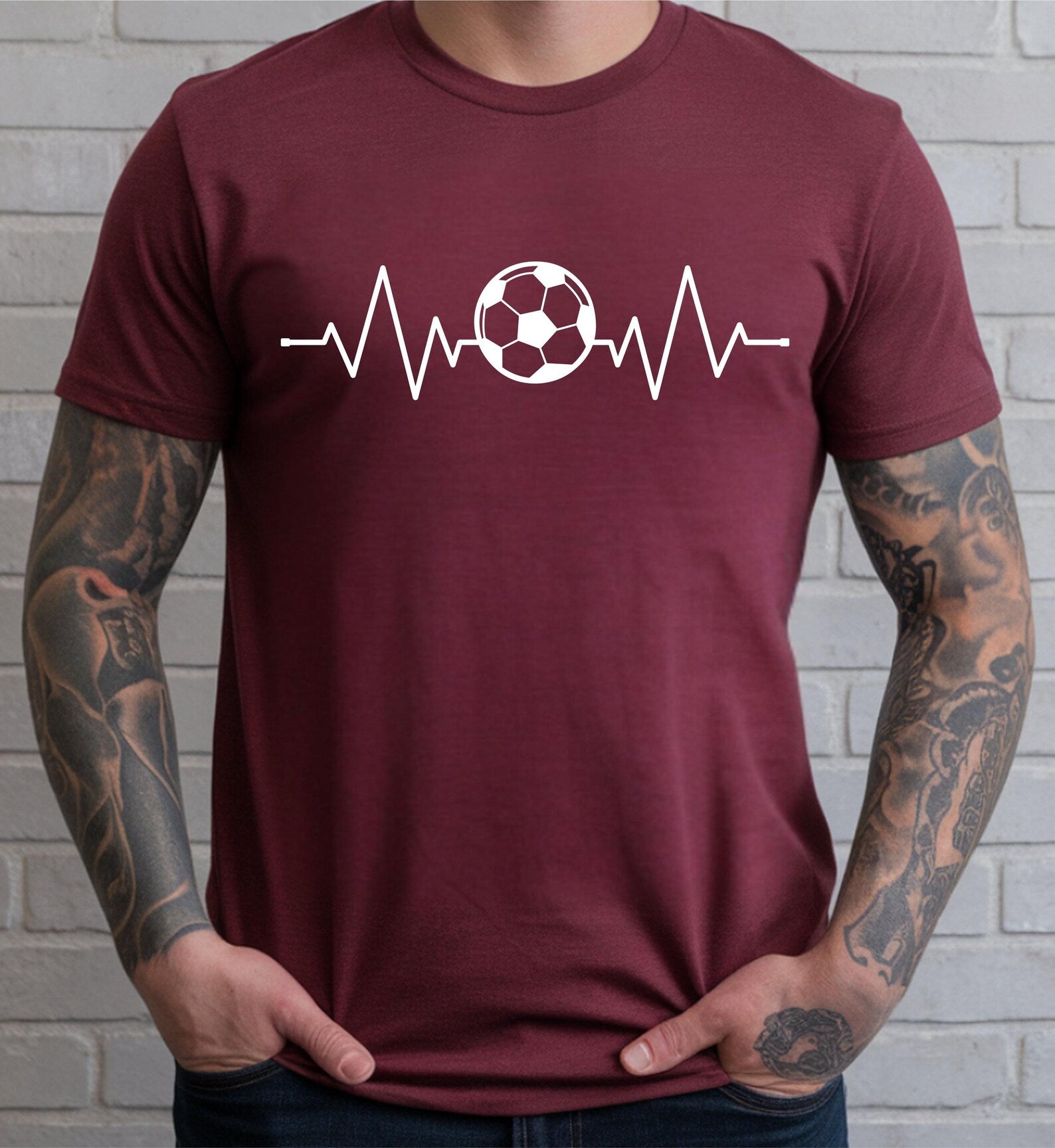 Football Heartbeat T-shirt soccer ecg tee footballer player lover birthday gift coach present