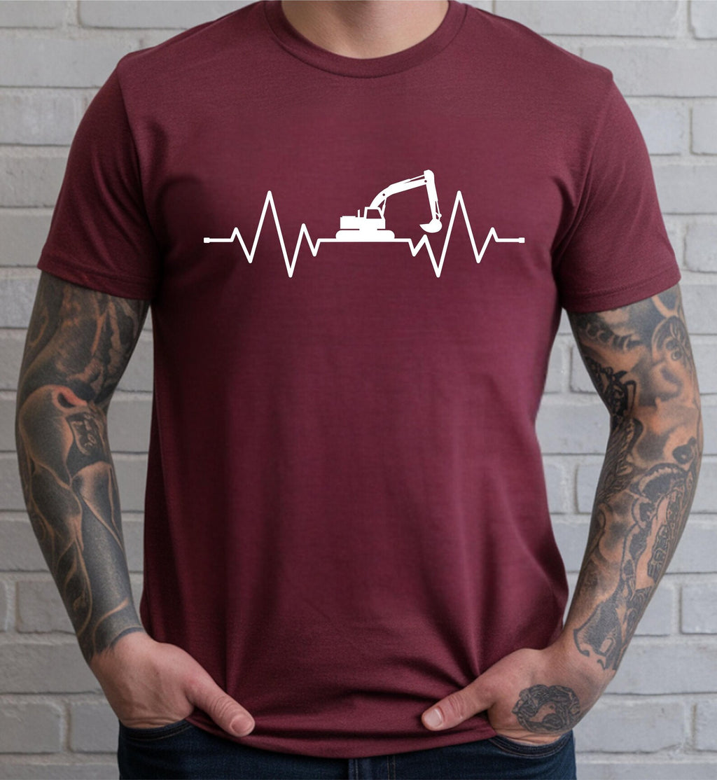 Excavator ECG T-shirt heartbeat construction tee heavy machinery operator gift excavator lover top