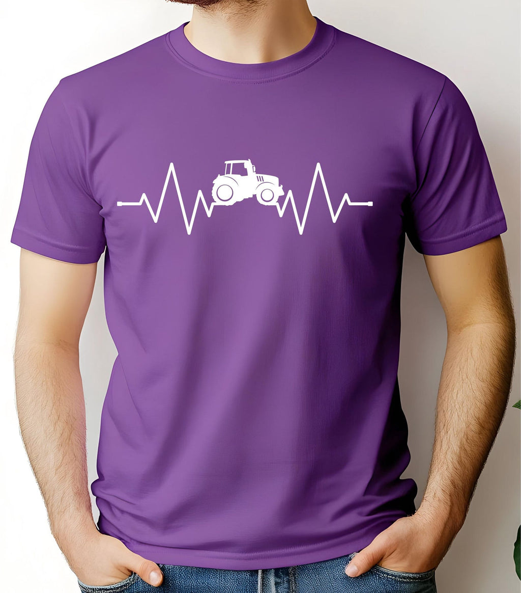 Tractor Heartbeat T-Shirt: Farmer ECG Pulse Line Tee