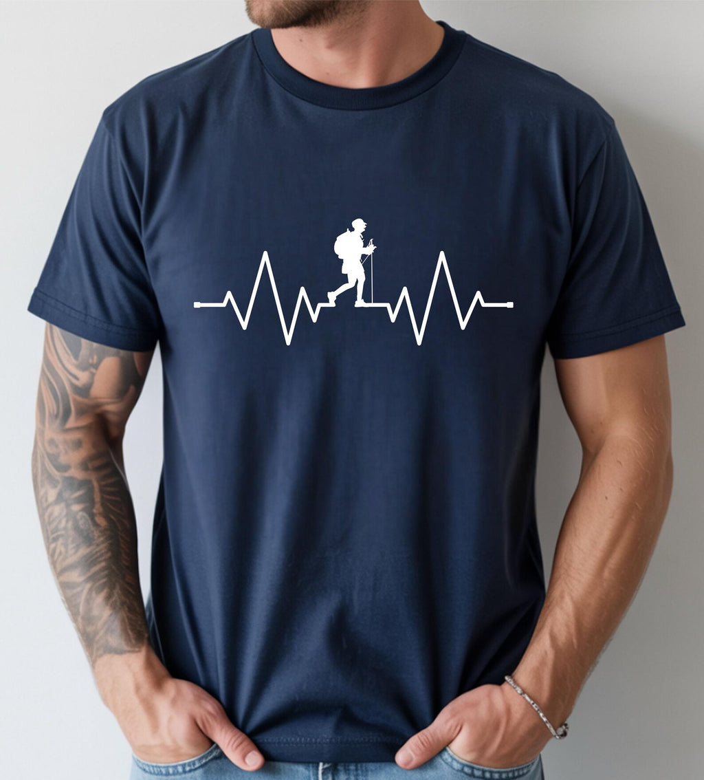 Hiking Heartbeat T-shirt mountain explorer adventure lover gift unisex cotton top