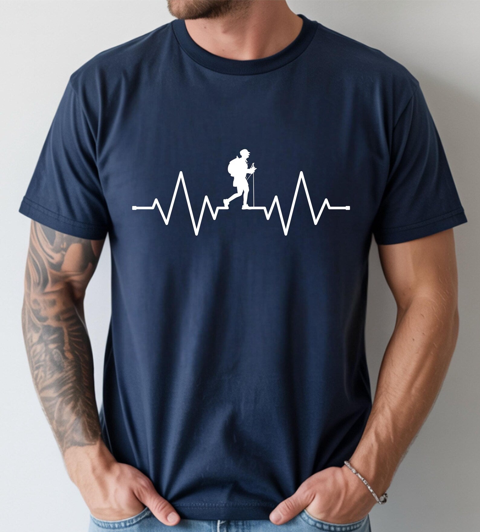 Hiking Heartbeat T-shirt mountain explorer adventure lover gift unisex cotton top