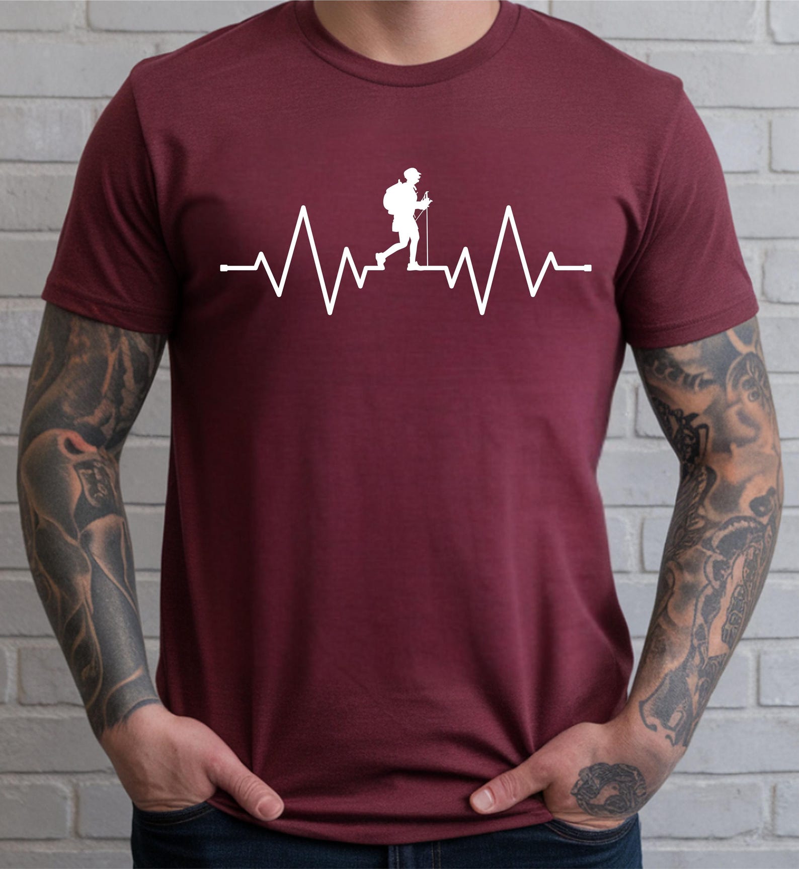 Hiking Heartbeat T-shirt mountain explorer adventure lover gift unisex cotton top