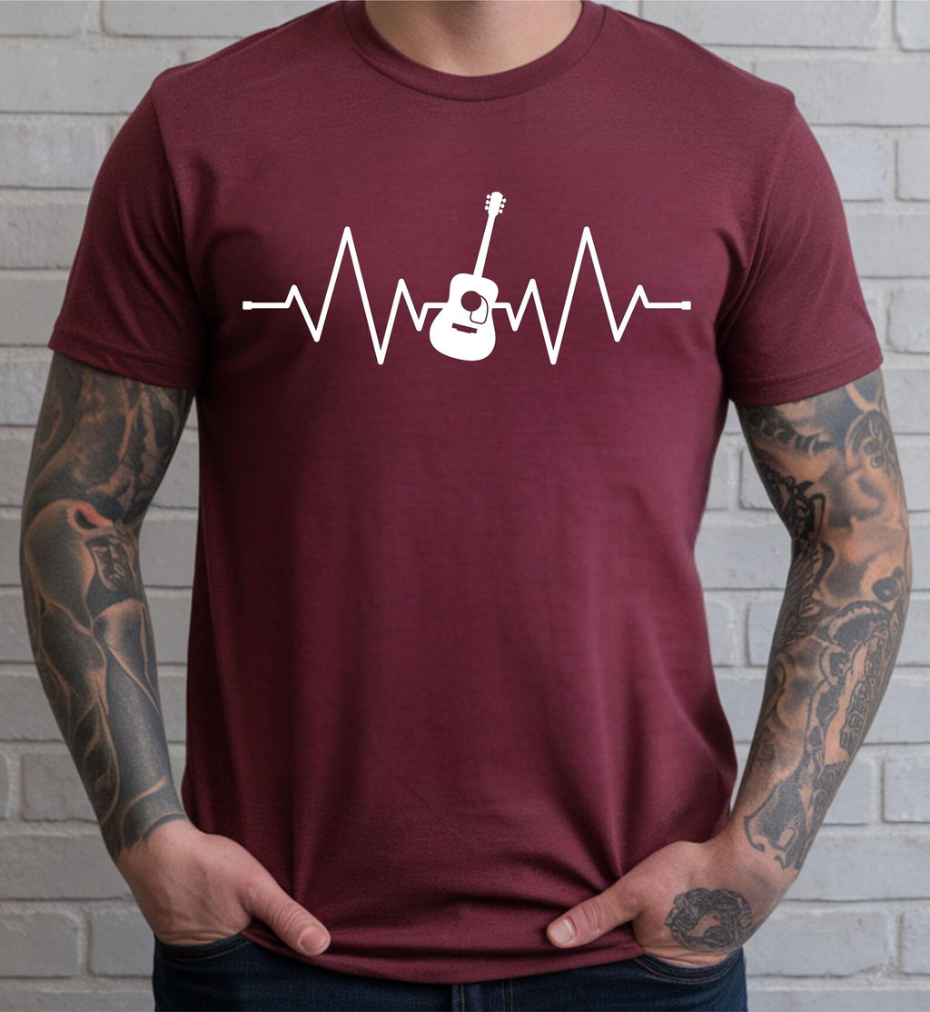 Guitar ECG Heartbeat T-Shirt: Musician Rocker Music Lover Apparel